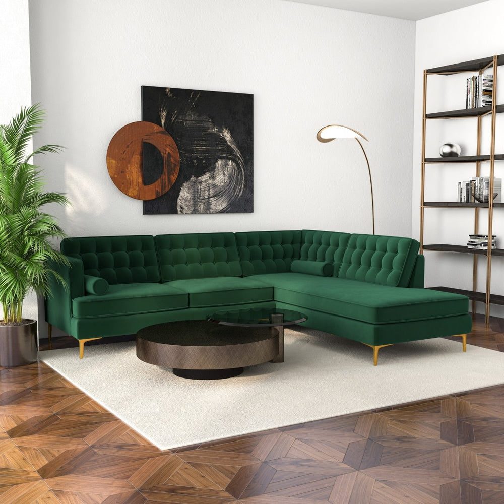 English Elm Brooke Velvet Sectional with Chaise Button Tufted Mid Century Modern Living Room Sofa B183S00015