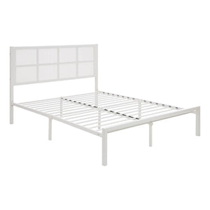 English Elm 1pc Eastern King Platform Bed White Metal Faux Cane Headboard Coastal Bedroom B011P214038