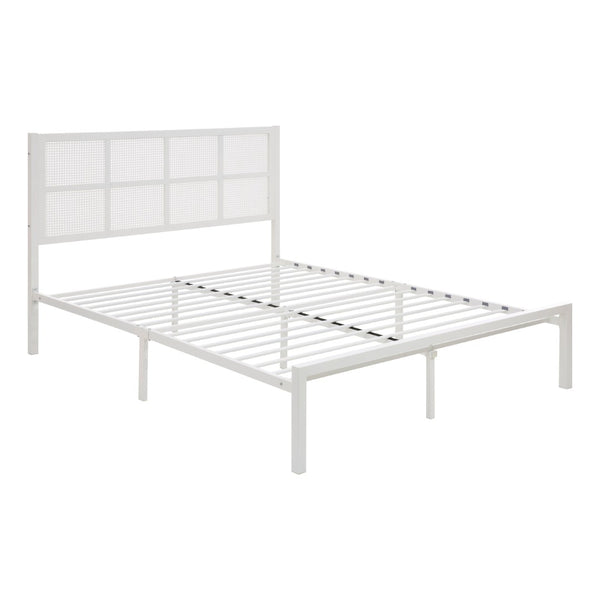 English Elm 1pc Eastern King Platform Bed White Metal Faux Cane Headboard Coastal Bedroom B011P214038