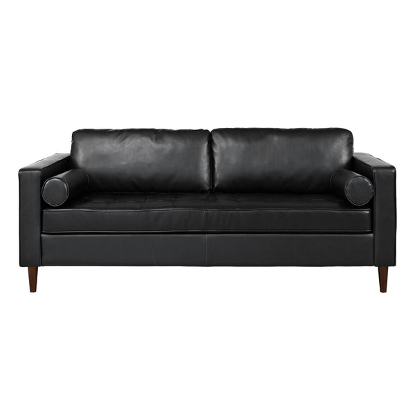 English Elm Christopher Knight Home® - Mirod Mid-Century Modern PU Leather Sofa with Tufted Back, Birch Legs, Foam & Pocket Spring Comfort Black N760P285734B