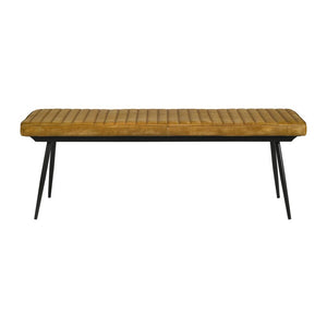 English Elm Leather Upholstered Dining Bench with Hand-Dyed Goat Leather, Vertical Tufting and Metal Legs Camel B016P369662