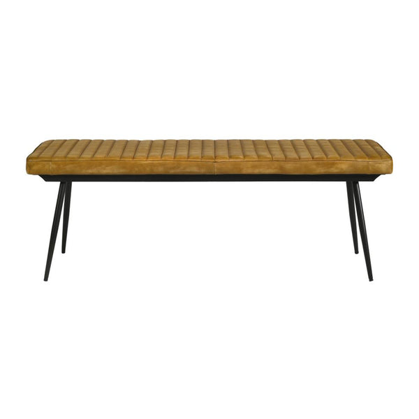 English Elm Leather Upholstered Dining Bench with Hand-Dyed Goat Leather, Vertical Tufting and Metal Legs Camel B016P369662