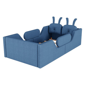 English Elm Twin Kids Platform Bed Teddy Fabric Upholstered with Bunny Cushions and Safety Rails Blue W2593P395808