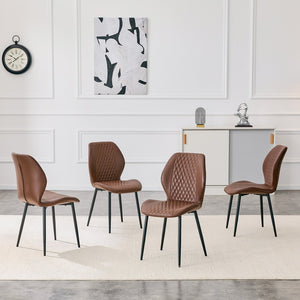 English Elm 4-piece Diamond Quilted Upholstered Dining Chair Set with Sleek Black Metal Legs Brown+Black W1151P458008