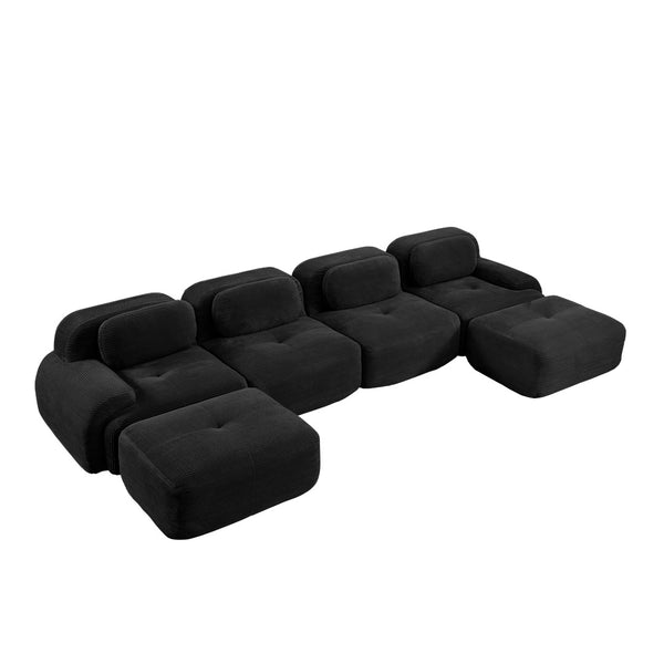 English Elm U-shaped Corduroy Sectional Sofa Modular Deep Lounge Design for Living Rooms W714S01363