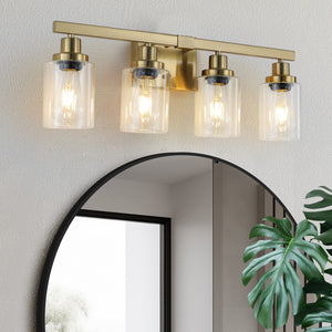 English Elm Golden 4-Light Vanity Light With Clear Glass Shades, Modern Iron Metal Bathroom Wall Fixture For Mirror, Ideal For Bathroom and Dressing Table (No Bulbs)