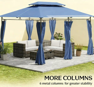 English Elm Outdoor Large Patio Gazebo Steel Frame Double Tier Canopy with Curtains for Backyard Dark Blue T3971P426865