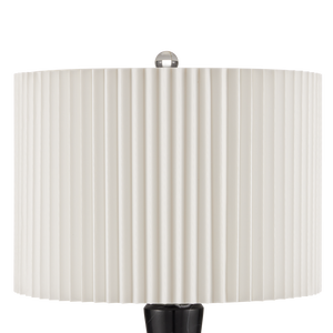 Edelmar Table Lamp - Contemporary Black Marble and Optic Crystal Design with Knife-Pleated Shade
