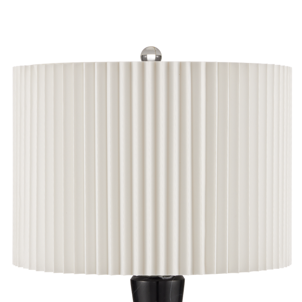 Edelmar Table Lamp - Contemporary Black Marble and Optic Crystal Design with Knife-Pleated Shade