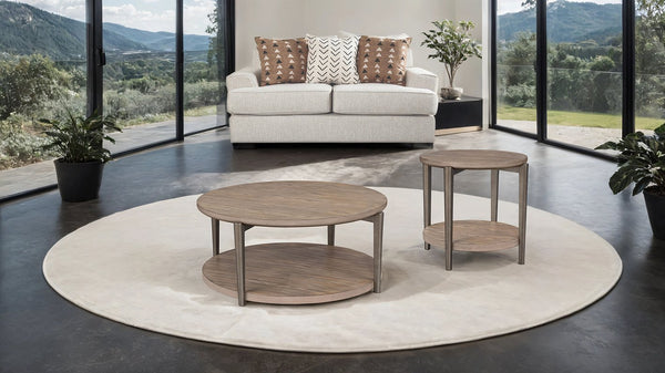 English Elm Round Round End Table with Metal Legs and Open Shelf, Modern Circular Accent Table, Durable Design Natural 50 L x 50 W x 8 H B2741P395331