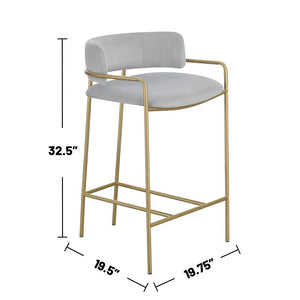English Elm Velvet Grey Upholstered Low Back Stool with Gold Frame — Mid-Century Glam Seating for Kitchen Bar B016P369717