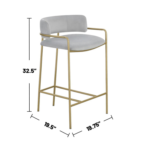 English Elm Velvet Grey Upholstered Low Back Stool with Gold Frame — Mid-Century Glam Seating for Kitchen Bar B016P369717