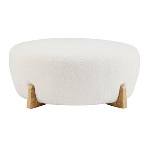 English Elm Christopher Knight Home® - Modish Round Ottoman with Plush Bouclé Top and Splayed Rubberwood Legs for Cozy Modern Living Room Natural Wood,White N769P346256W