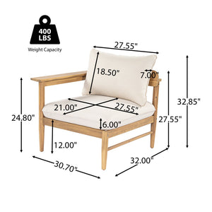 English Elm Terassi Solid Acacia Patio Sofa with Teak Finish and Beige Weather Resistant Cushions N775P372828T