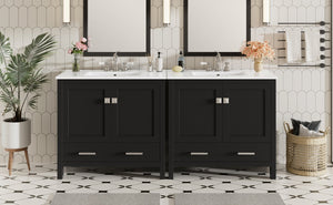 English Elm 72" Black Bathroom Vanity Set with Double Ceramic Sinks, Soft-Close Doors, Divided Drawer, Ample Storage and Solid Wood Frame for Durable Modern Style N729P000006B