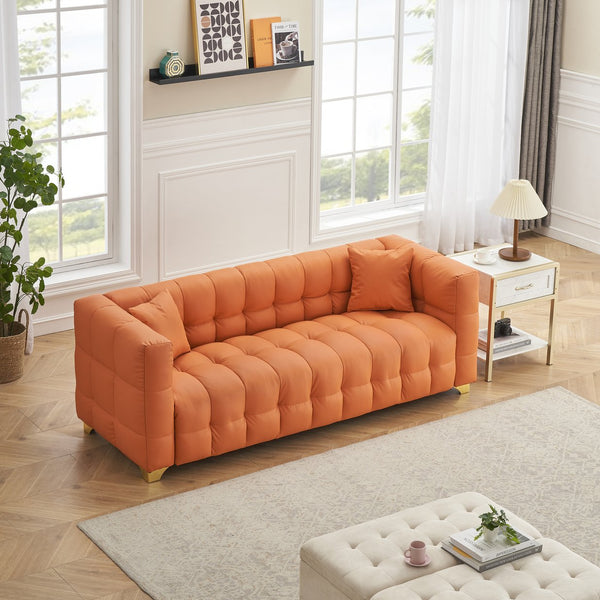 English Elm 80 Modern 3-Seat Sofa with Waterproof Polyester Blend, Solid Wood Frame, Silver Metal Legs, 500lb Capacity Orange W3356P341722