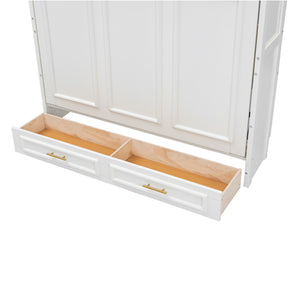 English Elm Full Murphy Bed with Storage Cabinets and Shelves, Space-Saving Wooden Wall Bed with 600lb Capacity Beige N7090004012A