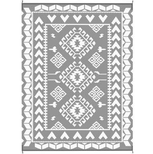 English Elm Easy Carry Reversible Outdoor Patio Rug Waterproof Polypropylene Flatweave Geometric Design Grey,White T3971P421564