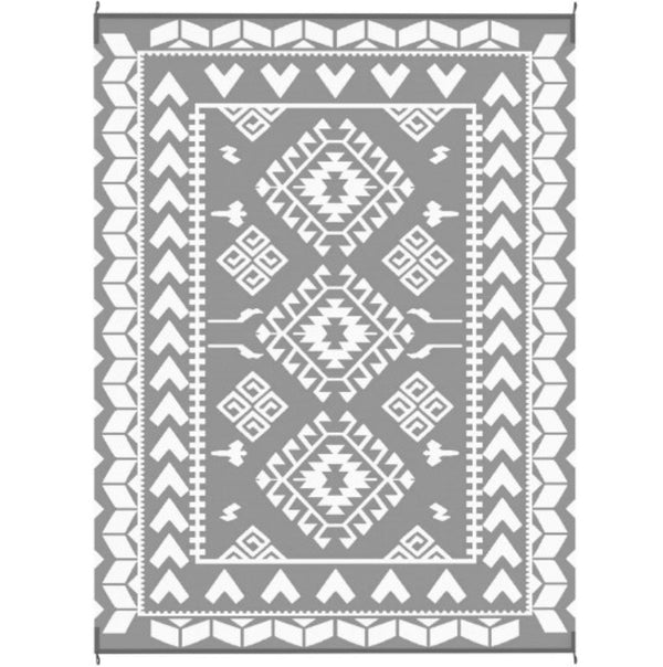 English Elm Easy Carry Reversible Outdoor Patio Rug Waterproof Polypropylene Flatweave Geometric Design Grey,White T3971P421564