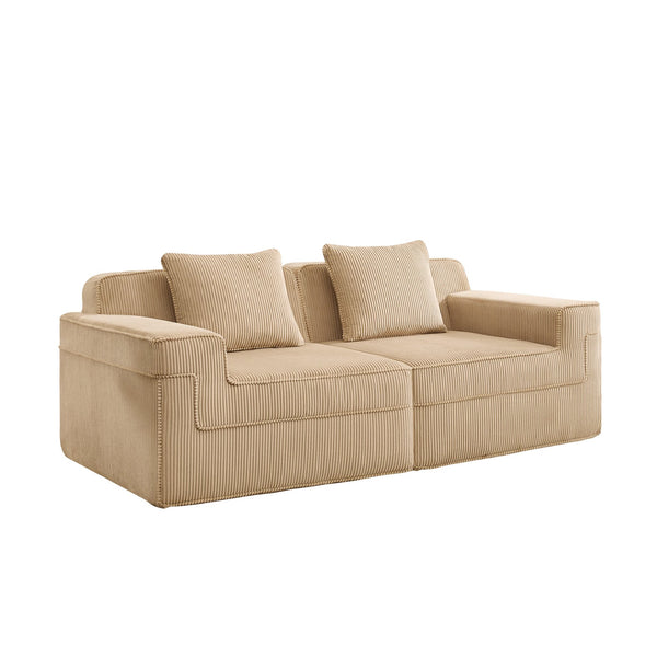 English Elm Modular Boneless 2-Seat Loveseat Sofa with Plush Corduroy, Deep Cloud Comfort and Removable Pillows Camel W3041P353161