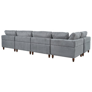 English Elm U_Style Modular Sectional Sofa with Ottoman — Spacious 5-6 Seater L-Shaped Corner Sofa, Plywood Frame, Durable Polyester Upholstery Gray WY000421AAE