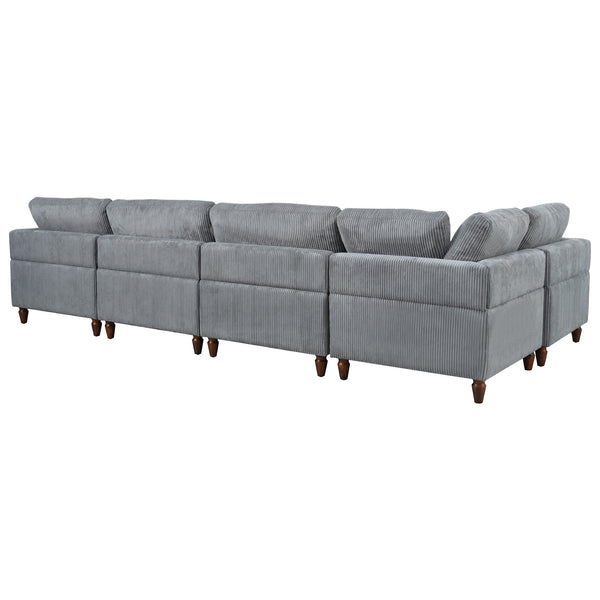 English Elm U_Style Modular Sectional Sofa with Ottoman — Spacious 5-6 Seater L-Shaped Corner Sofa, Plywood Frame, Durable Polyester Upholstery Gray WY000421AAE