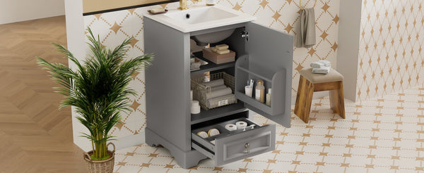 English Elm 20 Inch Bathroom Vanity with Ceramic Sink, Soft-Close Door, Adjustable Shelf, Smart Storage Organizing Design Grey N729P299505E