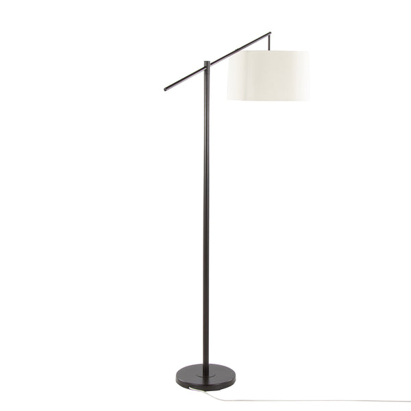 English Elm Casper 69" Contemporary Oil Bronze Floor Lamp with Natural Linen Drum Shade, Slim Angled Design B202P223999