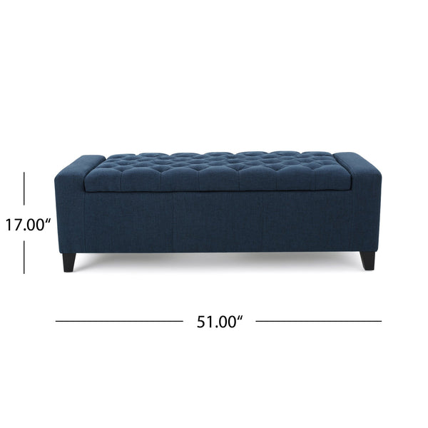 English Elm Christopher Knight Home® - GUERNSEY Ottoman with Tufted Top and Hidden Storage Bench — Sleek Fabric Seat, Footrest & Organizer Navy Blue 59336.00DBL