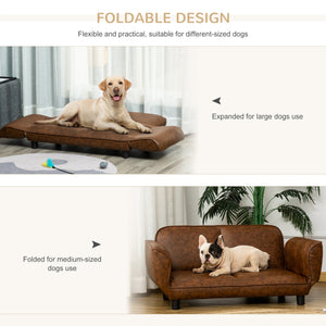 English Elm PawHut Foldable Pet Sofa Couch with PU Leather, Elevated Legs & Thick Sponge Pad for Comfort and Durability Brown W2225P217296