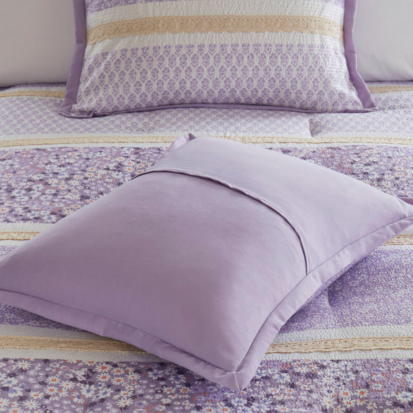 JLA Home Madison Park - 5 Seersucker comforter set with floral lace trims, ruffled pillows, hypoallergenic, cottage charm 90 L x 90 W x 1.5H MP10-8792