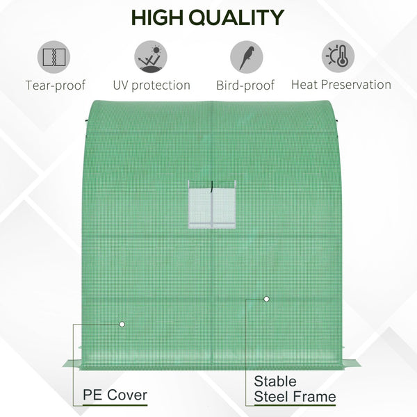 English Elm Outsunny Lean-to Walk-in Greenhouse with Galvanized Frame Pe Cover and Wire Shelving W2225P200639