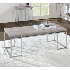 English Elm Rectangular Modern Coffee Table with Sleek Metal Sled Base, Wood Top for Chic Living Room Style Chrome,Natural,Oak B016P314010