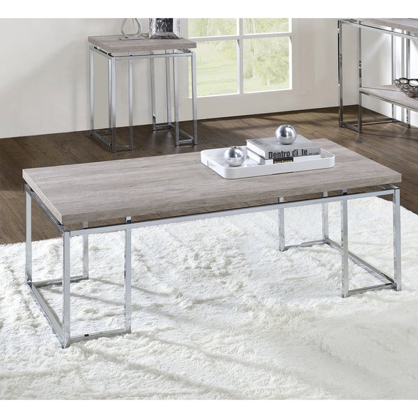 English Elm Rectangular Modern Coffee Table with Sleek Metal Sled Base, Wood Top for Chic Living Room Style Chrome,Natural,Oak B016P314010