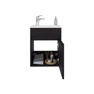 English Elm Furman Compact Floating Bathroom Vanity with Single Door & Open Shelf, Black MDF, Space-Saving Design B200P335305