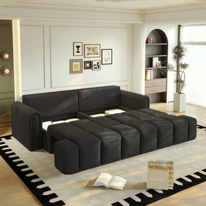 English Elm 90.2" 3-in-1 Convertible Sleeper Sofa Bed with Teddy Fabric & Storage, King-Size Comfort for Living Black W1885S00251