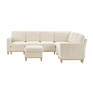 English Elm Modern Modular Sectional Sofa Plush Fabric Upholstery Reconfigurable Living Room Seating Beige+White W2085S00111