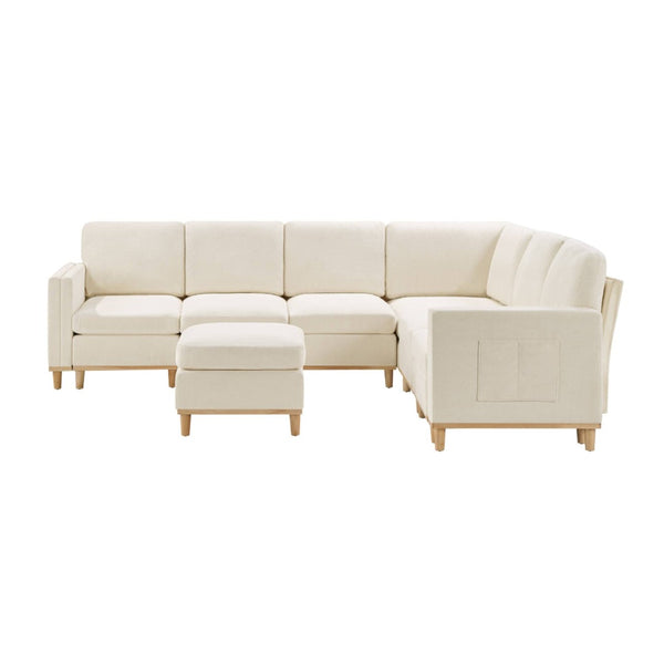 English Elm Modern Modular Sectional Sofa Plush Fabric Upholstery Reconfigurable Living Room Seating Beige+White W2085S00111