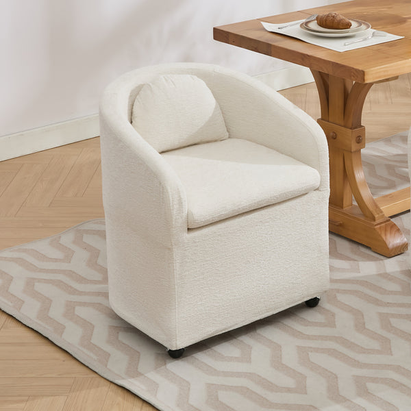 English Elm 059-Set Chenille Fabric Dining Armchair with Ergonomic Back Cushion, 360° Swivel & Smooth Wheels, Upholstered Comfort for Indoor Spaces Beige W527P242555