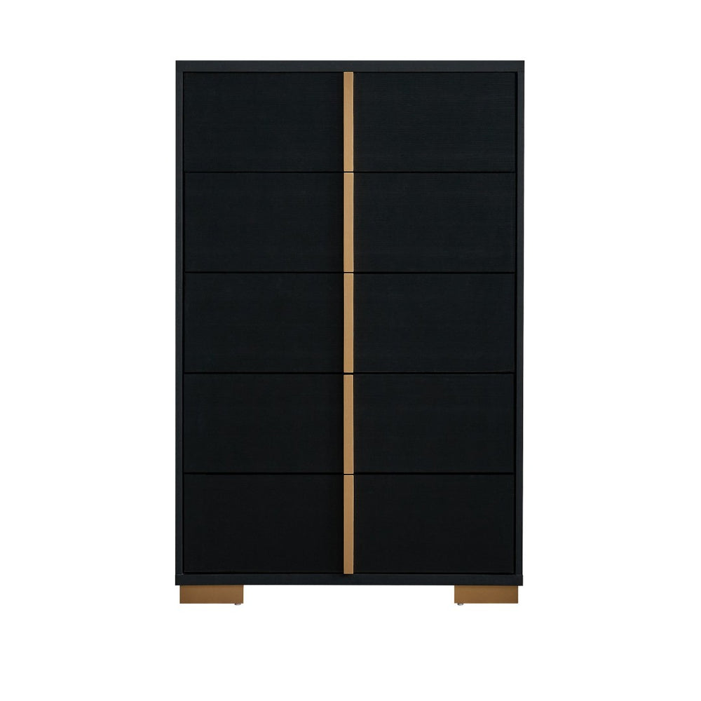English Elm Steeler Bold Six Drawer Chest Black Laminate Gold Hardware Bedroom Storage B078P497913