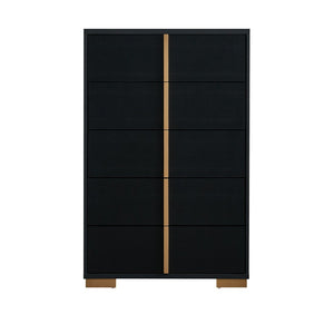 English Elm Steeler Bold Six Drawer Chest Black Laminate Gold Hardware Bedroom Storage B078P497913