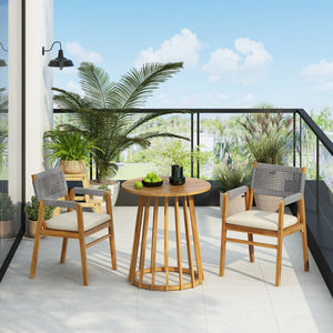English Elm Christopher Knight Home® - Outdoor 3-Piece Acacia Wood Dining Set With Cushions, Modern Coastal Style For Small Spaces N773P210139G2_N773P191382T