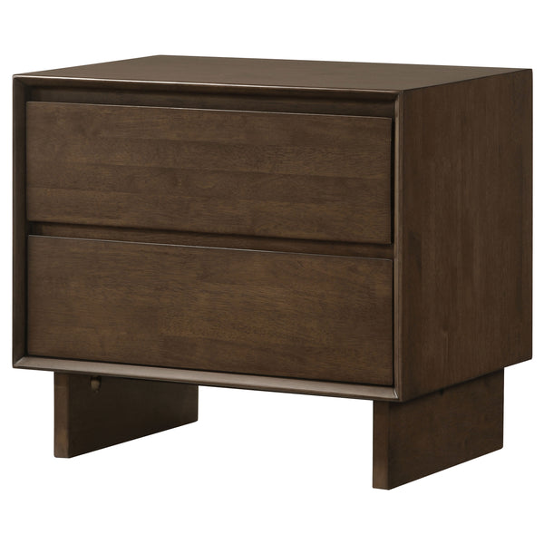 English Elm Hemlock Solid Wood 2-Drawer Nightstand in Warm Brown — Smooth Fingertip Pulls, Soft-Glide Storage B062P378389