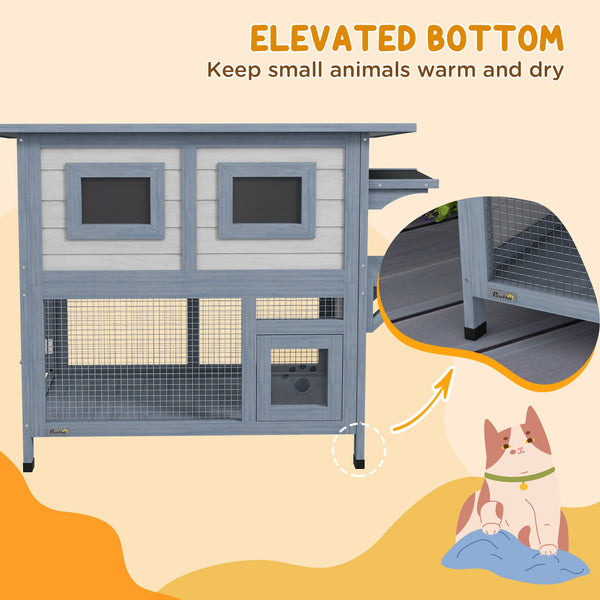 English Elm PawHut Extendable Outdoor Cat Tunnel 79" Wooden Catio Run with Weatherproof Mesh, Multi-Entry LIGHT GREY W2225P200727