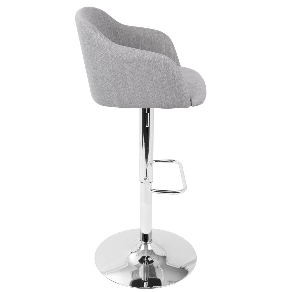 English Elm Daniella Upholstered Adjustable Swivel Barstool in Light Grey — Bucket Seat, Chrome Footrest, 360° Comfort B202P222288
