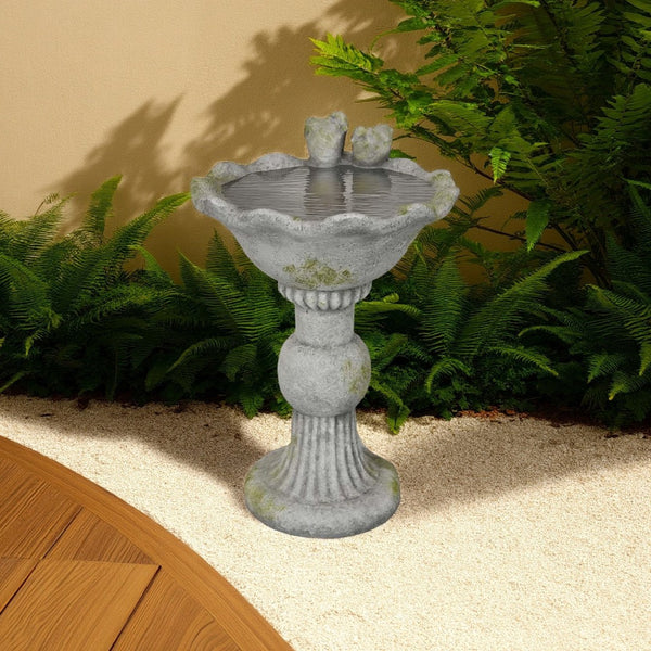 English Elm Ivina Terracotta Bird Bath Feeder Rustic Garden Ornament with Scalloped Basin Grey Green B056P416948