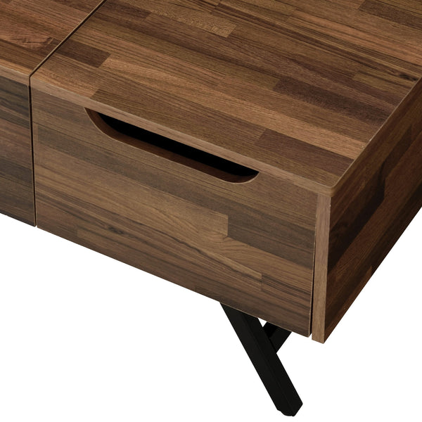 English Elm Throm Walnut Lift-Top Coffee Table with Hidden Storage, Drawer & Metal Legs — Modern Industrial Chic B2726P251273