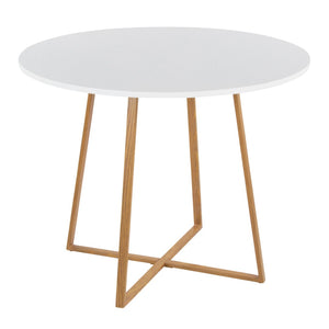 English Elm Dining Table Round Natural Wood Top with Metal Base Modern Style Seats Four White B202S02201