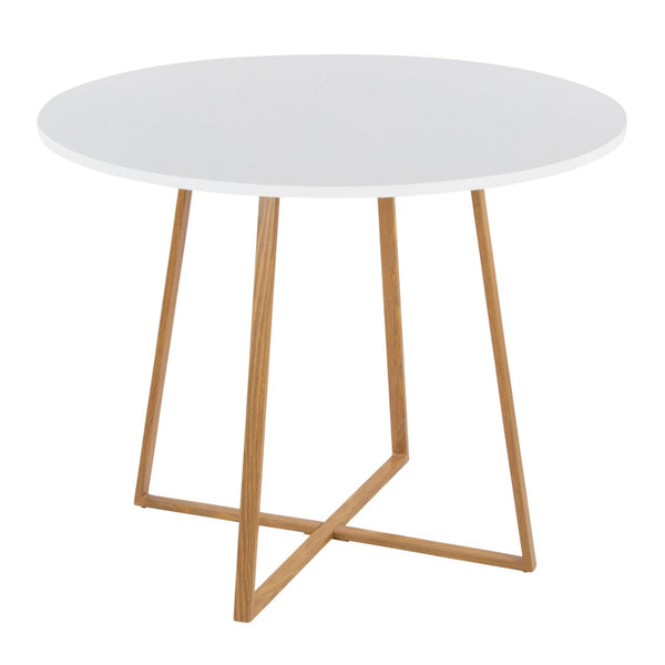 English Elm Dining Table Round Natural Wood Top with Metal Base Modern Style Seats Four White B202S02201