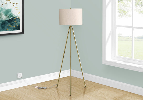 English Elm Lighting, Contemporary Tripod Floor Lamp With Brass Finish & Ivory Drum Shade For Modern Decor B2710P221296